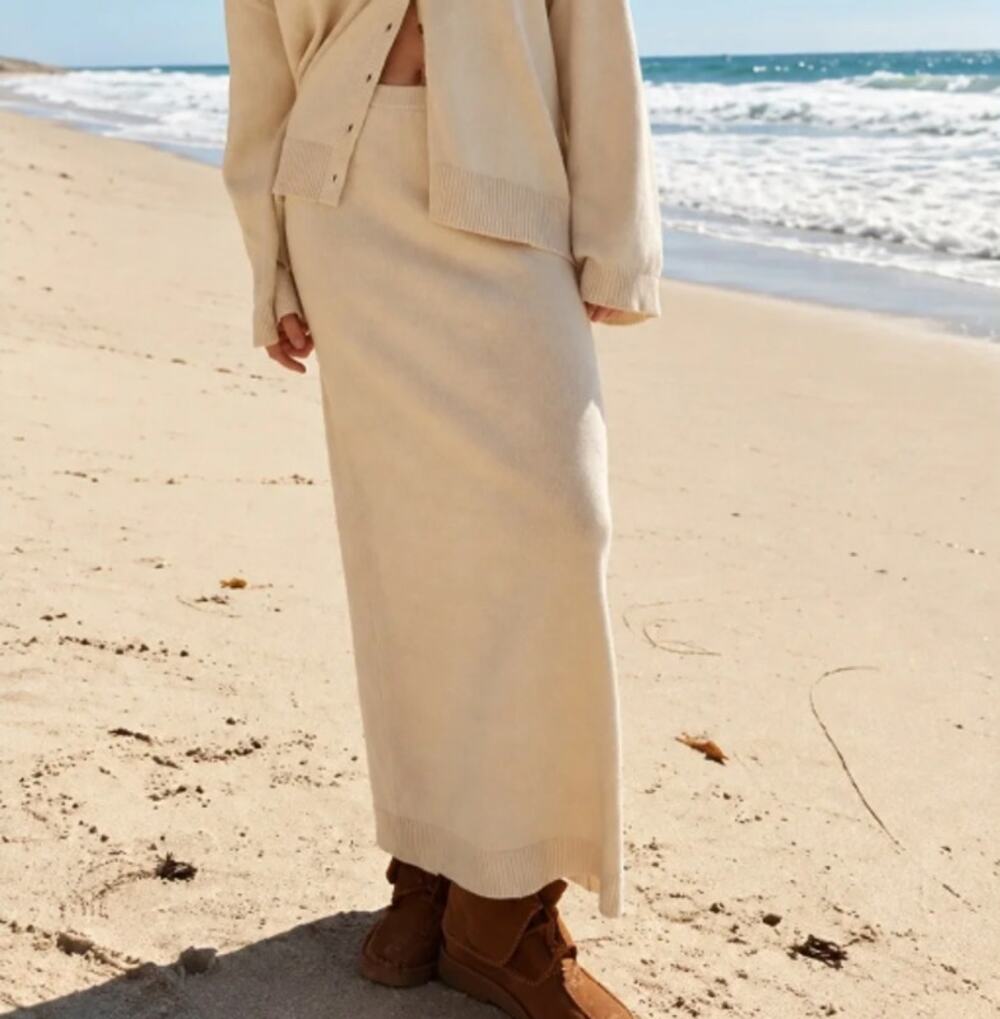 NWOT Free People free-est Gwenna Knit Maxi Skirt Size S Cream 100% Cotton